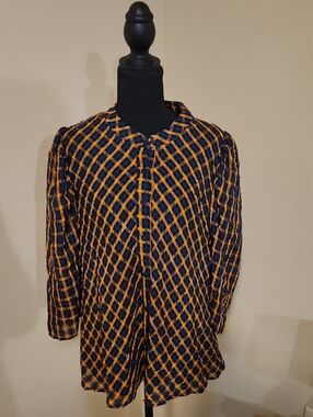 Eva Franco Navy and Mustard Checked Shirt